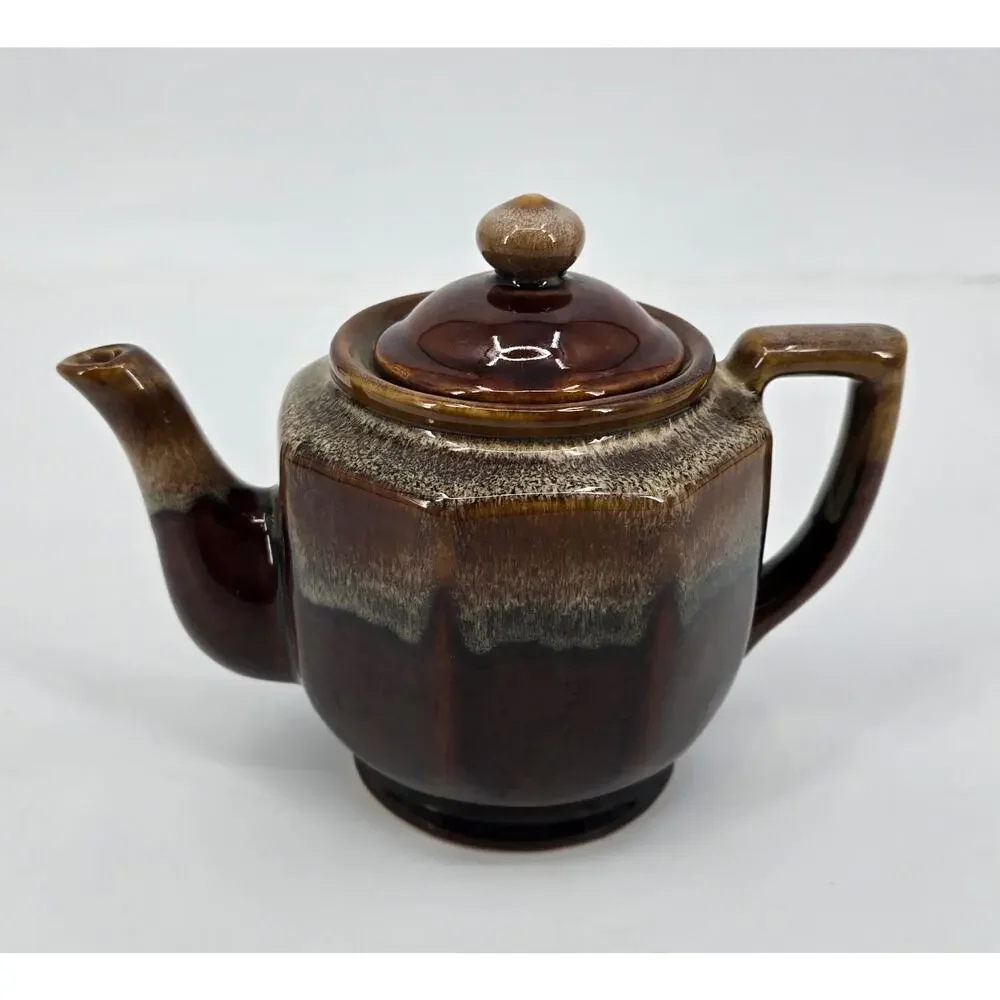 Vintage Cottagecore Brown Drip‎ Glaze Stoneware Teapot